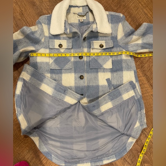 KOOLABURRA by UGG NWT XXL Midi Coat Dusty Sky Blue Plaid Removable Sherpa Collar - Picture 4 of 16